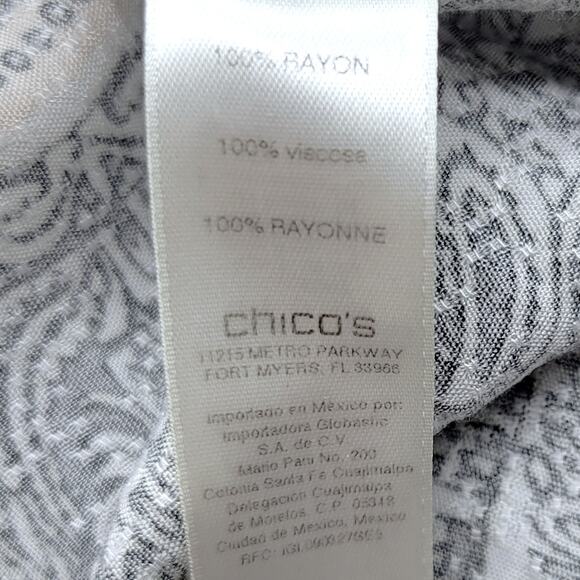 Chico's Button Up Shirt Women's 2, L Long Sleeve Batik Damask Side Slit Tunic - Picture 11 of 12